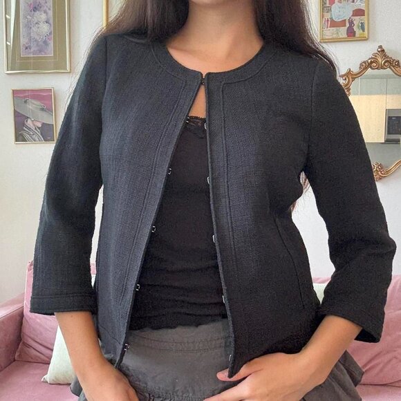 Black Tweed Banana Republic Jacket with Clasps - Picture 5 of 8